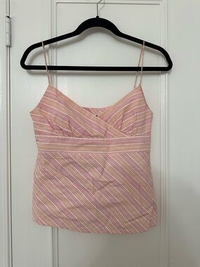 J. Crew Pink Multi-Stripe Spaghetti-Strap Cami